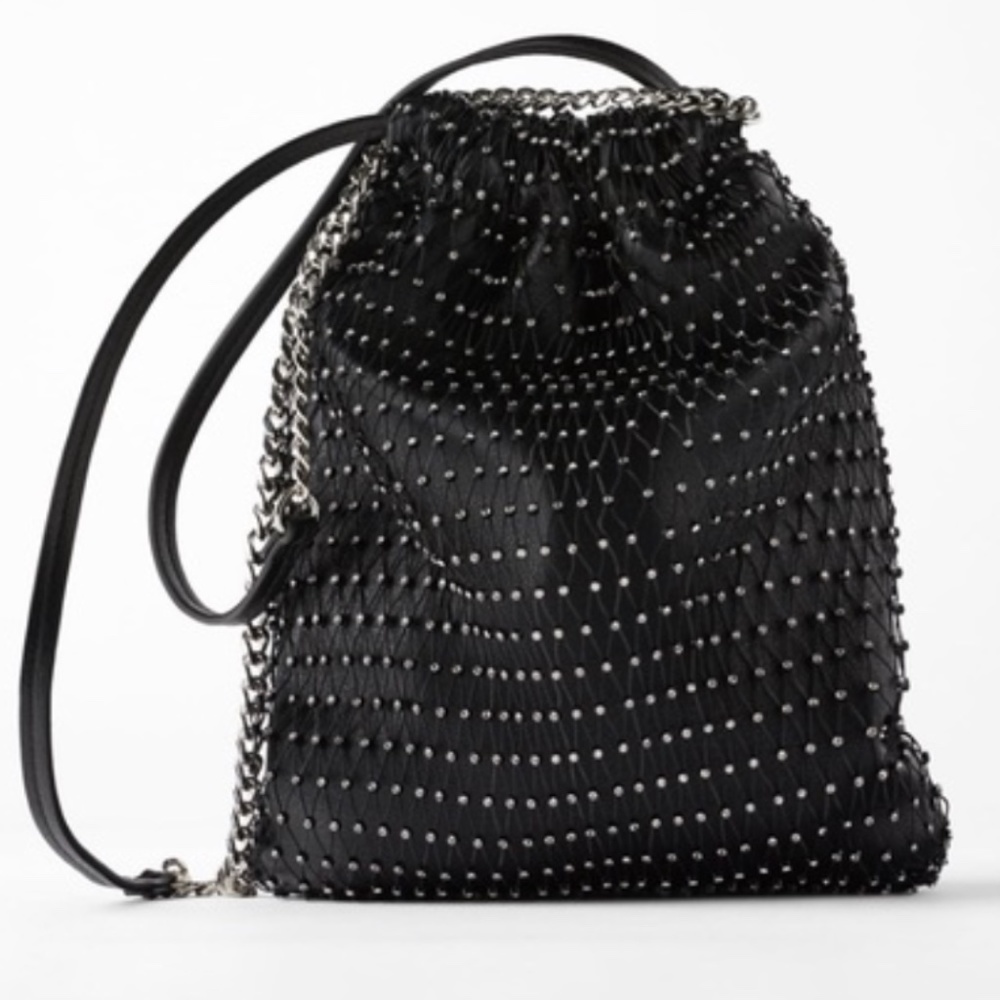 NEW Rhinestone / Crystal Mesh Zara Bucket Crossbody Bag